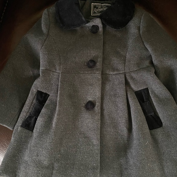 Rothschild Gray Faux Wool Black Velvet Trim Back Bow Adorable Peacoat 2T - Picture 5 of 16